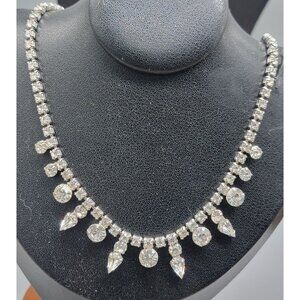 Vintage Garne Jewelry Rhinestone Choker Necklace 15" Clear Prong Set Stones